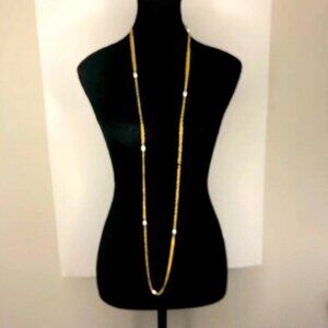 Gold Tone Faux Pearl Necklace Chain 26 Inch Jewelry